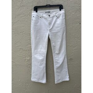 Chicos Platinum White Denim Jeans Size 1 Short Cropped Flare Mid Rise Womens